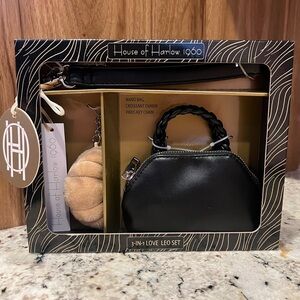 House of Harlow 1960 Black Nano Satchel Bag with Croissant Charm Paris Key Chain